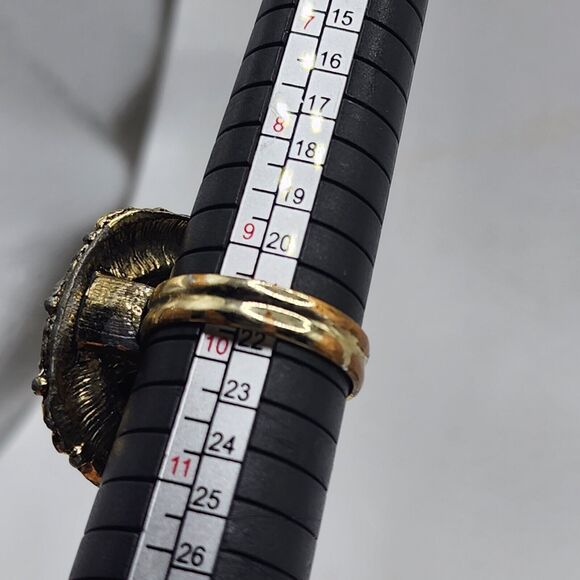 Antique Vintage Beautiful Large Black Glass Adjustable Cocktail Ring Gold Tone - Picture 8 of 8